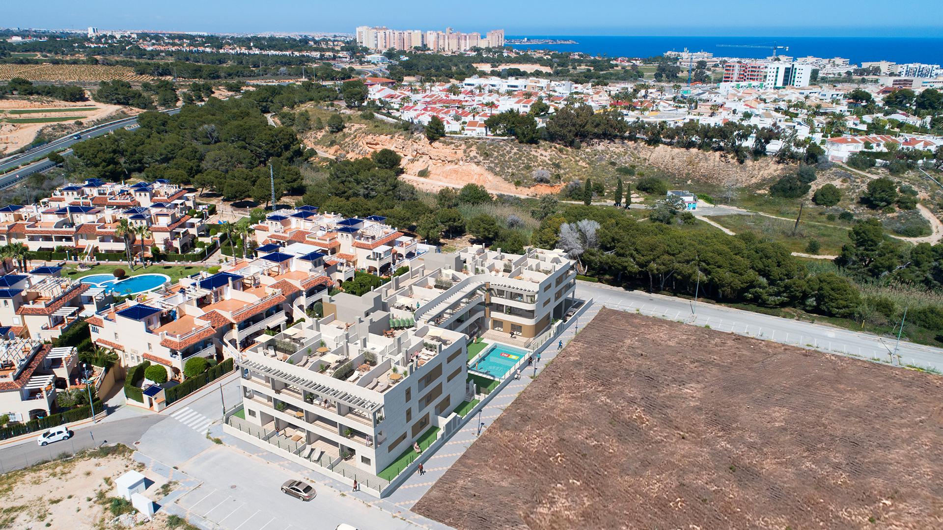 Nieuwbouw dichtbij het strand van Mil Palmeras, tussen Campoamor en Torre de la Horadada in Medvilla Spanje